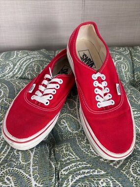 Vans Women’s Red Low-Top Canvas Sneakers with White Laces